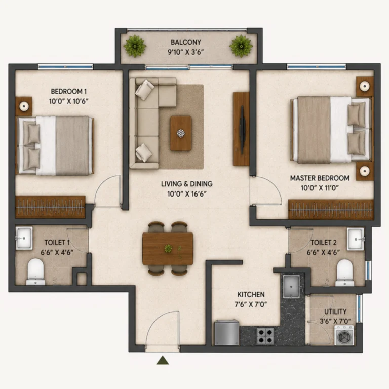 2 BHK Floor Plan
