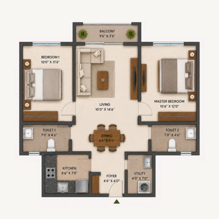 2 BHK Floor Plan