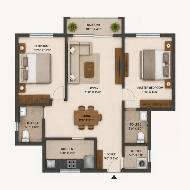 2 BHK Floor Plan